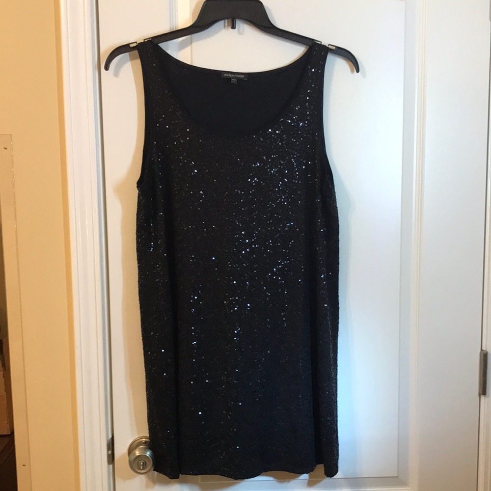 MINT Eileen Fisher Black SILK Sequin Cocktail Dress Sz L